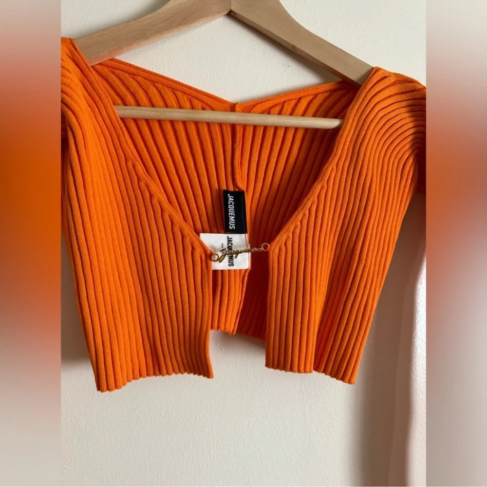 Jacquemus Orange Ribbed Long Sleeve Crop Top - Picture 5 of 10